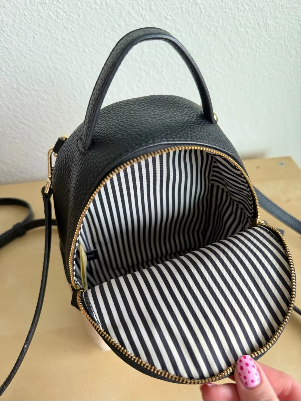 Kate Spade New York Black & Cream Leather Mini Backpack